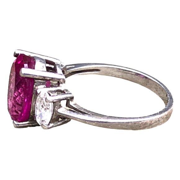 SCI Sterling Silver Deep Pink Oval Sapphire & Clear Cubic Zirconia Ring Sz 8.75 - Picture 4 of 8